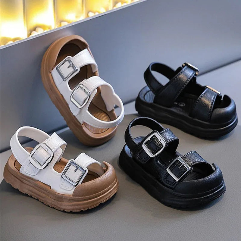 Fashion Solid Korean Kid Sandals Summer New Versatile Anti Slip Soft Bottom Girl Boy Beach Sandal Kindergarten Anti Kick Sandals