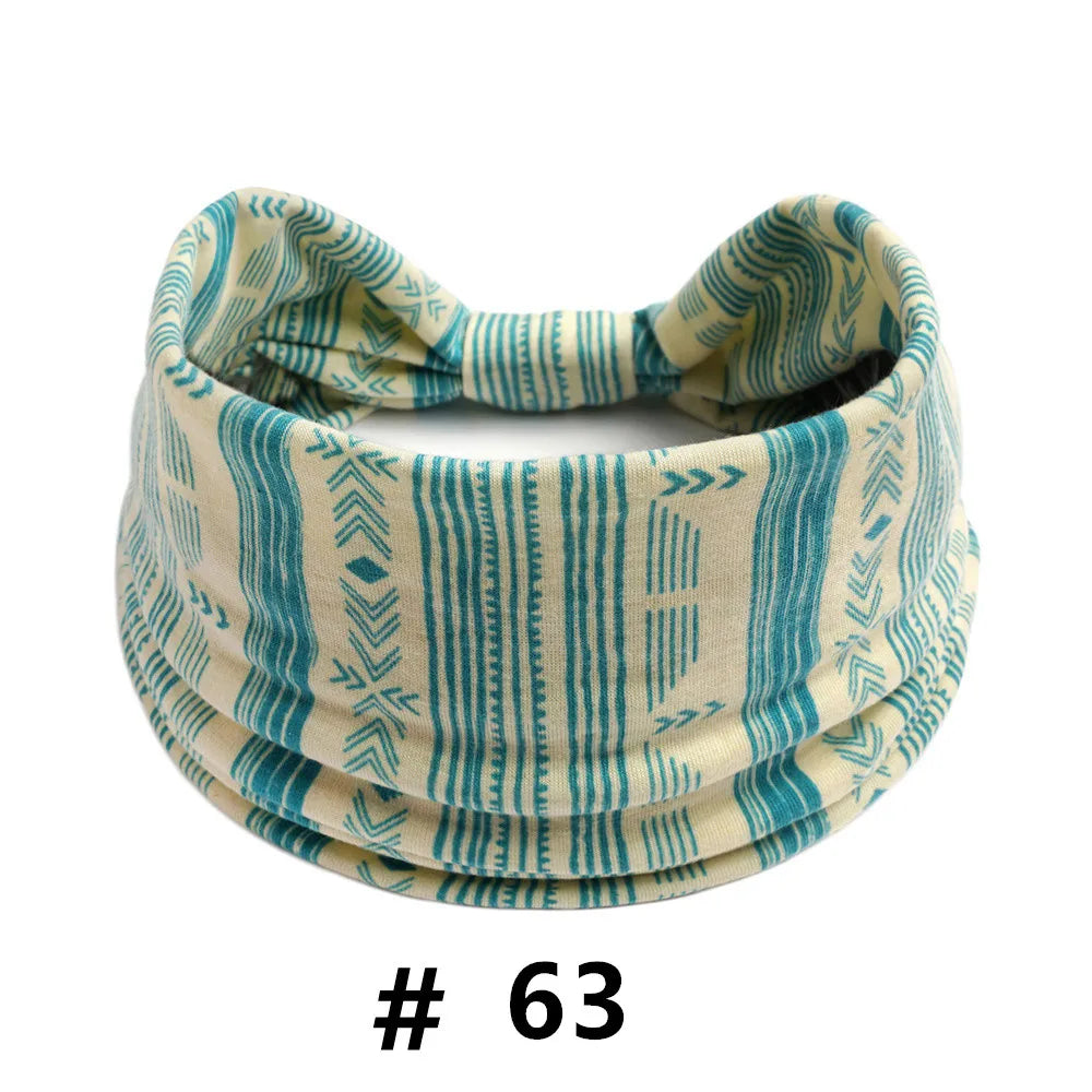 Boho African Headbands for Women Wide Cotton Turban Headwrap  Knot Elastic Hairbands Bandeau Sport Workout Yoga Hair Accessories