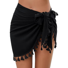 Women's Sarong Coverups Sexy Short Bathing Suit Chiffon Wrap Skirt Beach Swimsuit Cover Ups with Tassels Swimwear