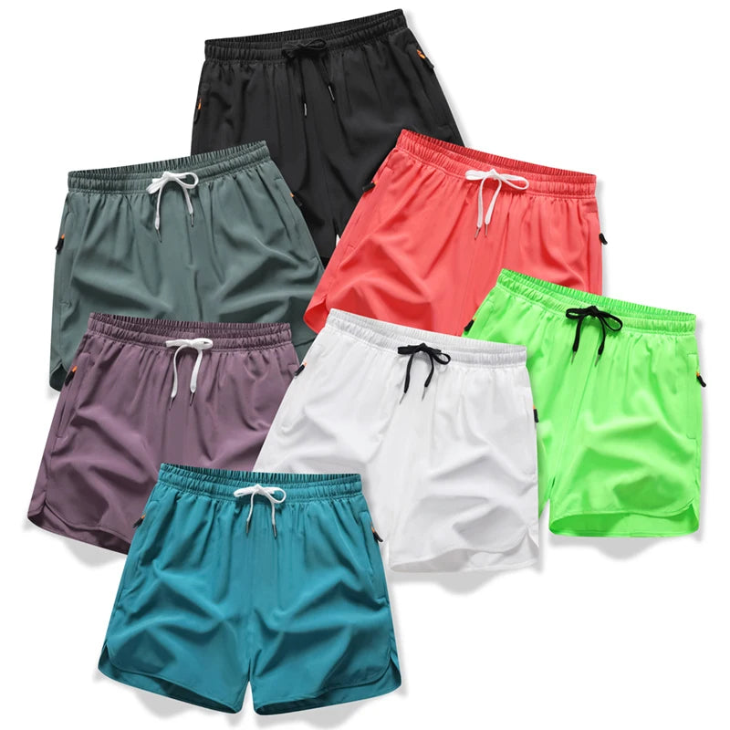 3/4 Sport Shorts Summer Men Casual Solid Ice Silk Light Sweat Absorb Quick Dry Running Fitness Outdoor Loose
