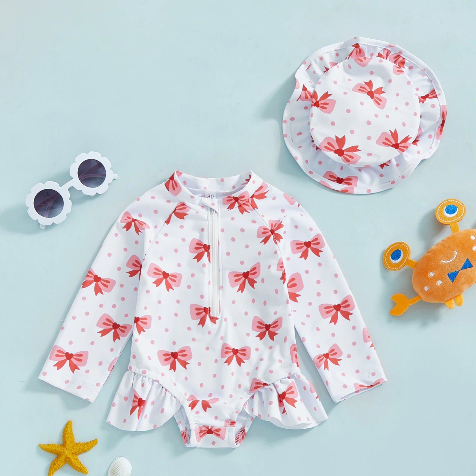 Summer Baby Girls Beacwear Princess Toddler Infant Rash Guard Swimsuits with Hat Floral Print Zip Up Children Girls Swimwears