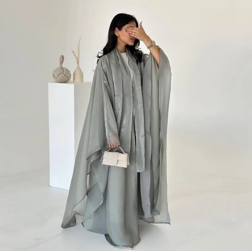 Elegant Arabic Satin Abaya Dress with Hijab Eid Muslim Women Modest Cardigan Islamic Vacation Outfit New in Turkey Kaftan Robe