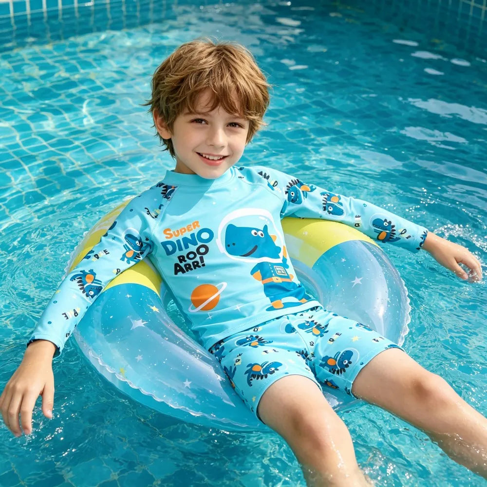 Children Surfing Suit Boys 2 to 3 4 5 6 7 8 9 10 11 Years Kids Swimming Suits Girls Spf 50+ Long Sleeves Stripe Swim Tops+Trunks