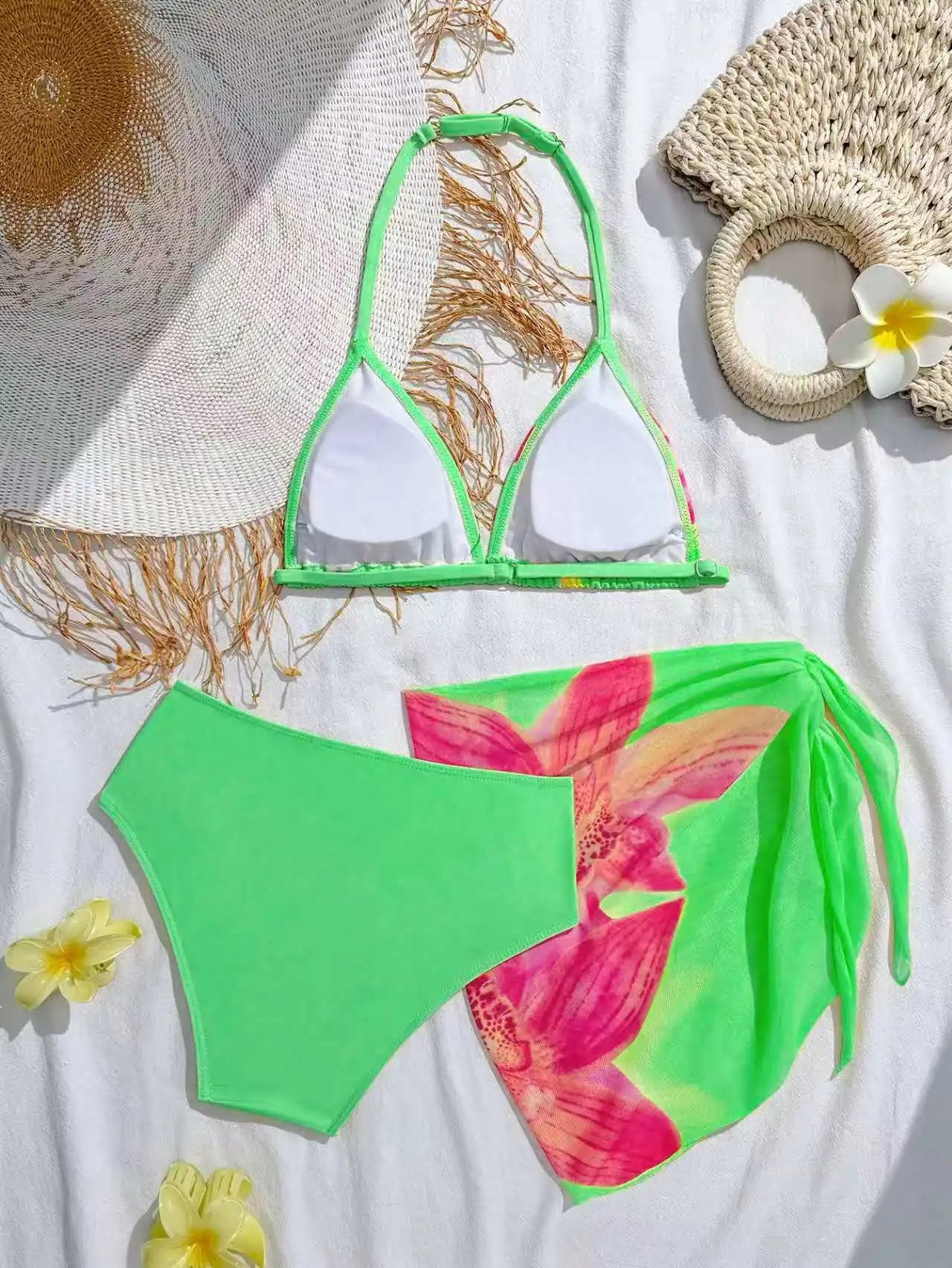 2026 Halter Girls Swimsuit 3 Pieces Bikinis Printed Kids Swimwear Female Children's Bathers Bathing Swimming Swim Suit 8Y-12Y