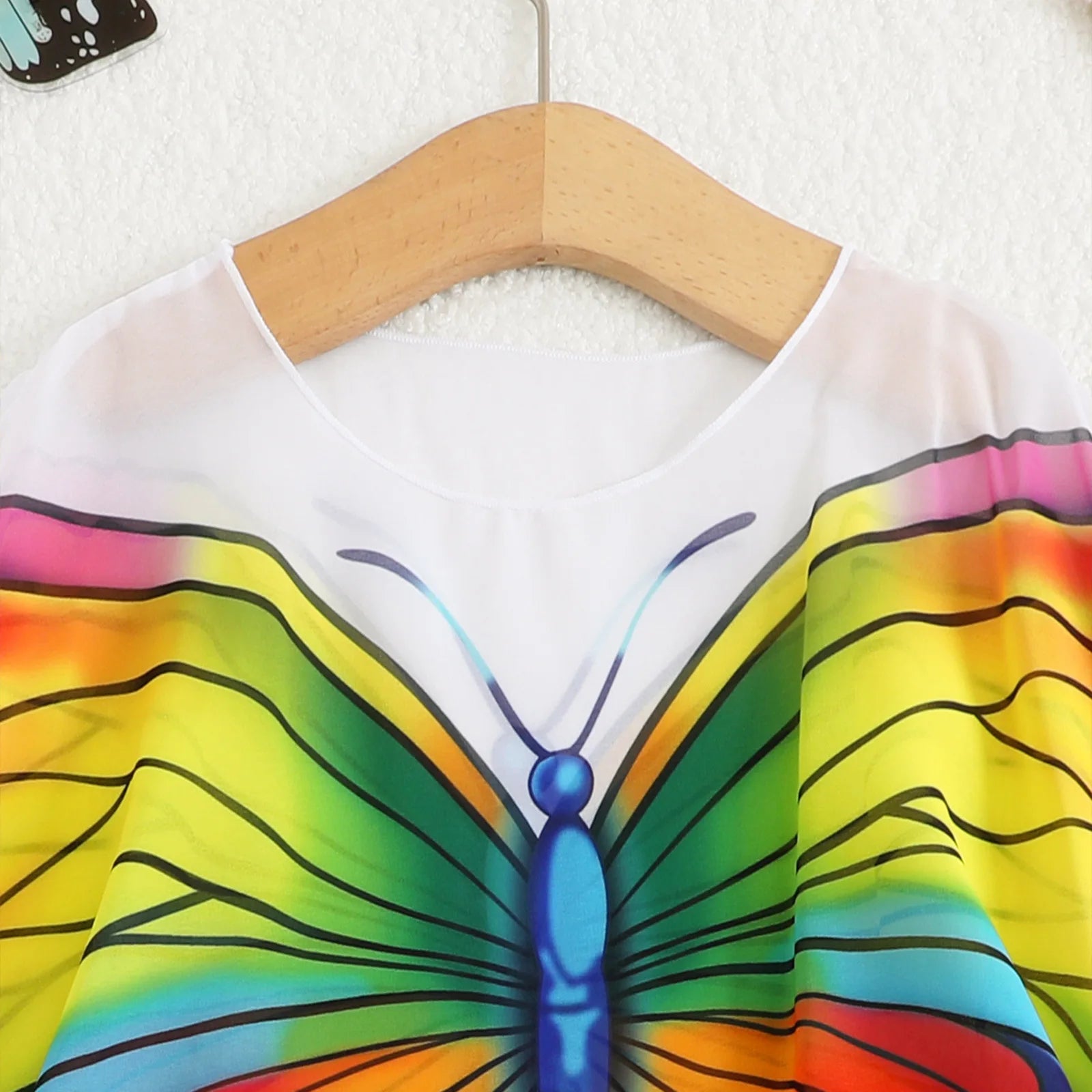 Kids Girls Butterfly Print Sunscreen Shirt Mesh Clothing for Beach Swimming Children's Swimwear Cover-Up Outerwear Single Piece