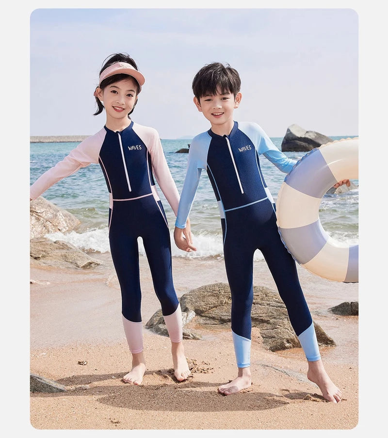 Full Body Boys Swimwear Sun Protection Kids Swimsuit One Piece Children Long Sleeve Bathing Suit Summer Swimming Pool Clothes