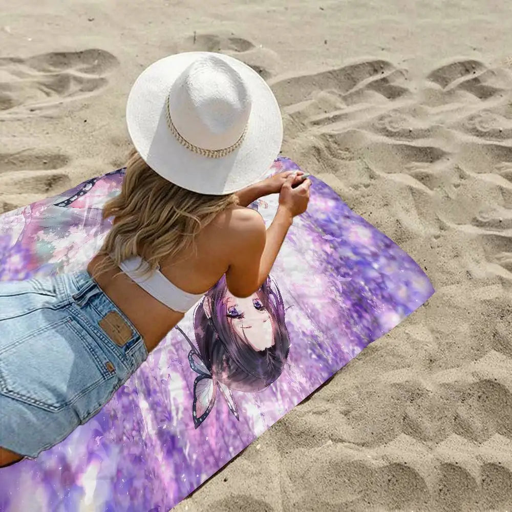 Anime Demon Slayer Kochou Shinobu Microfiber Beach Towel Absorbent Quick Dry Soft Yoga Swimming Resort Mountain Climbing Towel