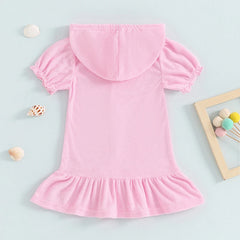 Girls Swimwear Cover-ups Solid Color Short Sleeve Zipper Ruffle Beach Dress Toddler Bathing Suit Kids Bikini Cover Up 1-8Y