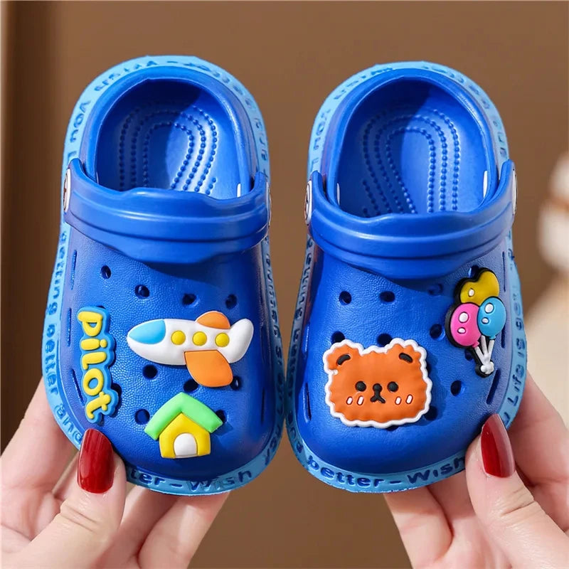 Kids Summer Sandals Hole Children's Shoes Slippers Soft Anti-Skid Cartoon DIY Design Hole Baby Shoes Sandy Beach For Boys Girls