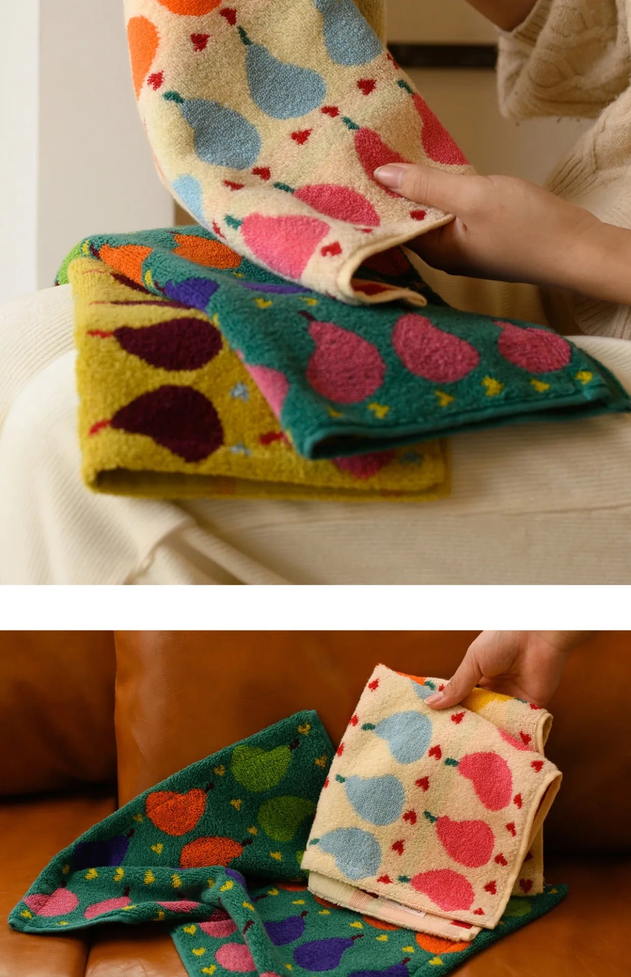 Cute Graffiti  Pears Patter Cotton Soft Face Towel for Kids Absorbent Bath Towel Comfortable Cotton Household Towel Beach Towels