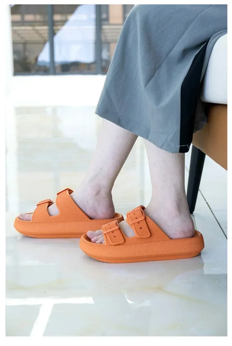 Soft Sole Beach Slippers Men Summer Adjustable Buckle Non-Slip Home Woman Comfortable Thick Bottom Sandals
