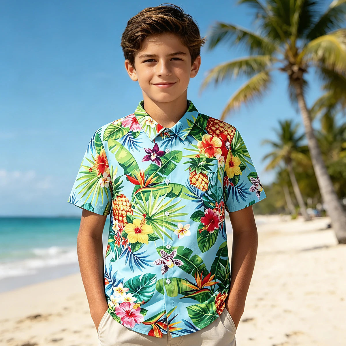 Boys Hawaiian Shirt Kids Summer Beach School Gift Casual Top Teenager Novelty Fashion Daily Holiday Birthday Tee