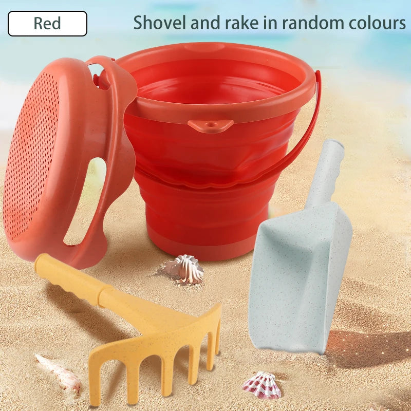4 in 1 new style 4 Piece Beach Toy Set Collapsible Bucket, Shovel and RakeEasy to carry and catch the sea bucket toys.2025