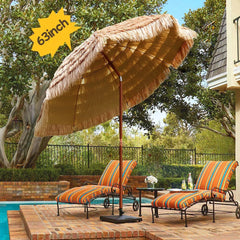 63inch Thatched Garden Umbrella with Tripod Base Beach Umbrella Outdoor Tiki Patio Umbrella for Garden, Lawn, Deck, Backyar