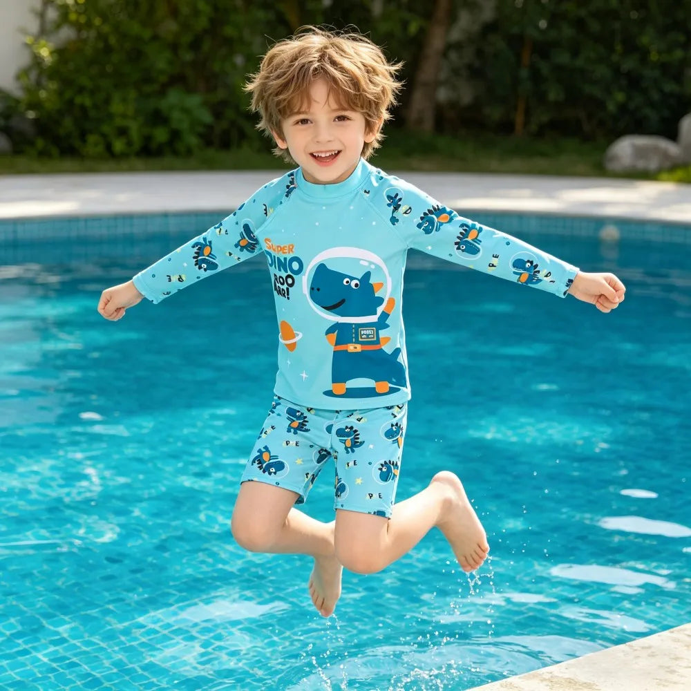 Children Surfing Suit Boys 2 to 3 4 5 6 7 8 9 10 11 Years Kids Swimming Suits Girls Spf 50+ Long Sleeves Stripe Swim Tops+Trunks