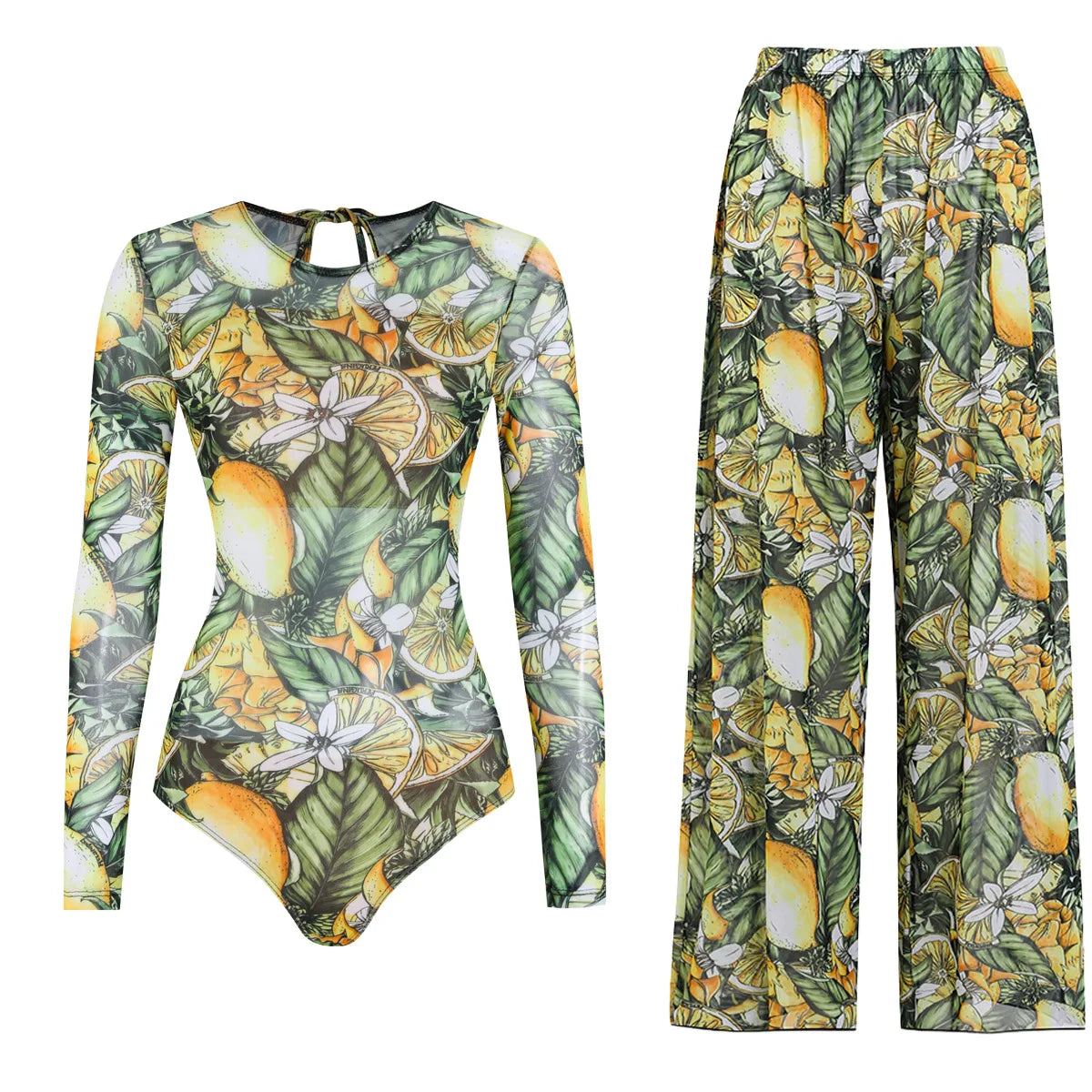 Women's Long Sleeve Swimwear Sunscreen One Piece Swimsuit High Elastic Thickened Mesh Loose Pants SPF35+ New Fitness Beachwear