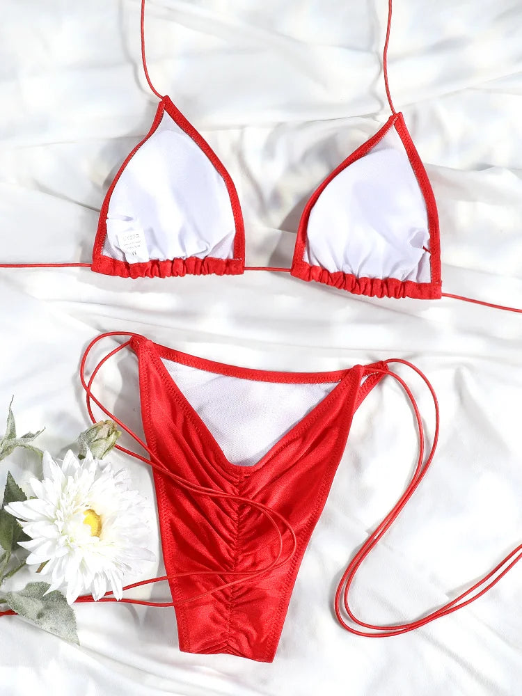Bikinis Women's Swimming Suits Triangle Bathing Suits Bandage Swimwear Female Biquini Solid Sexy Bikini Set Summer