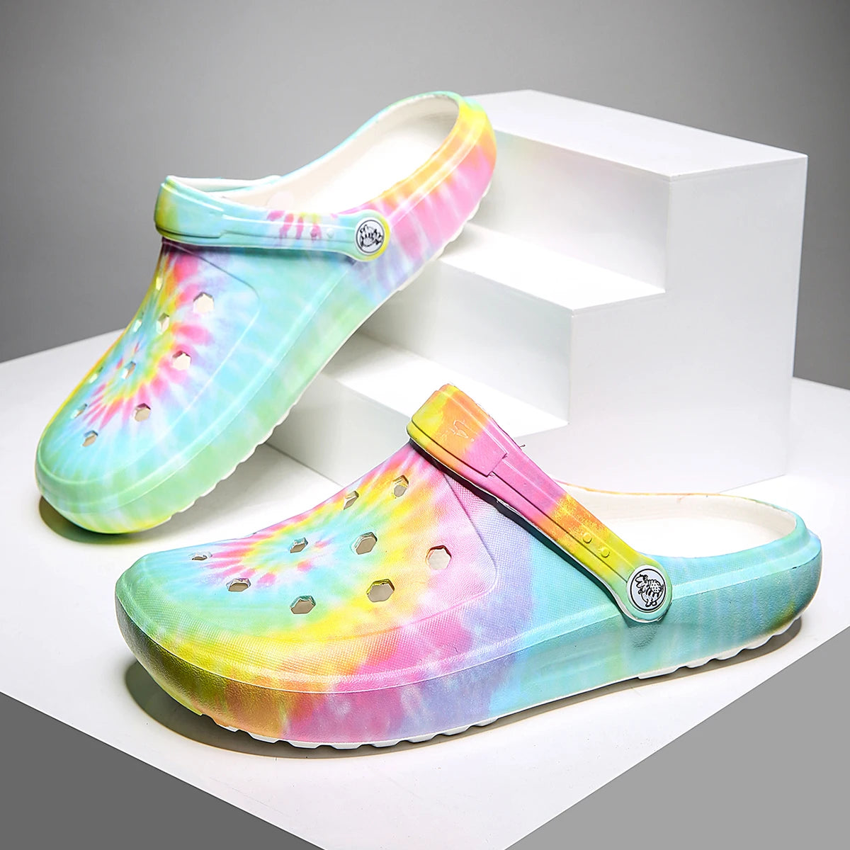 Garden Clogs Comfortable Women's Tie-dye Pattern Clogs, Slip On Lightweight Two-way Wear Clogs, Non-slip Summer Beach Slides 666