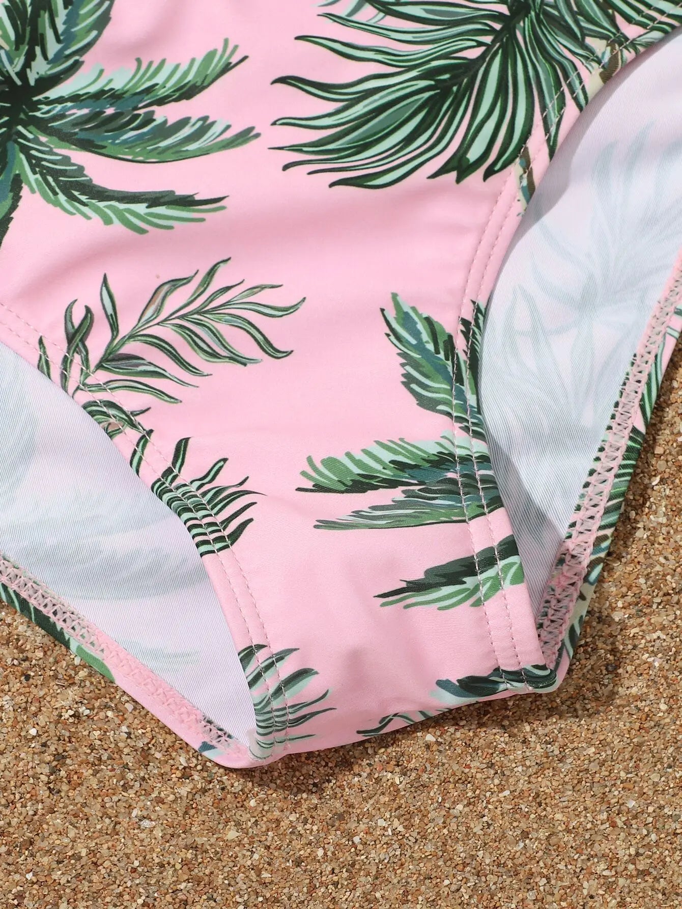 Girls 3pack Palm Tree Print Pink Bikini Kids Swimsuit&Kimono 7-12 Years Three Pieces Children's Swimwear Cover Up Bathing Suits