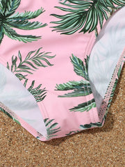 Girls 3pack Palm Tree Print Pink Bikini Kids Swimsuit&Kimono 7-12 Years Three Pieces Children's Swimwear Cover Up Bathing Suits