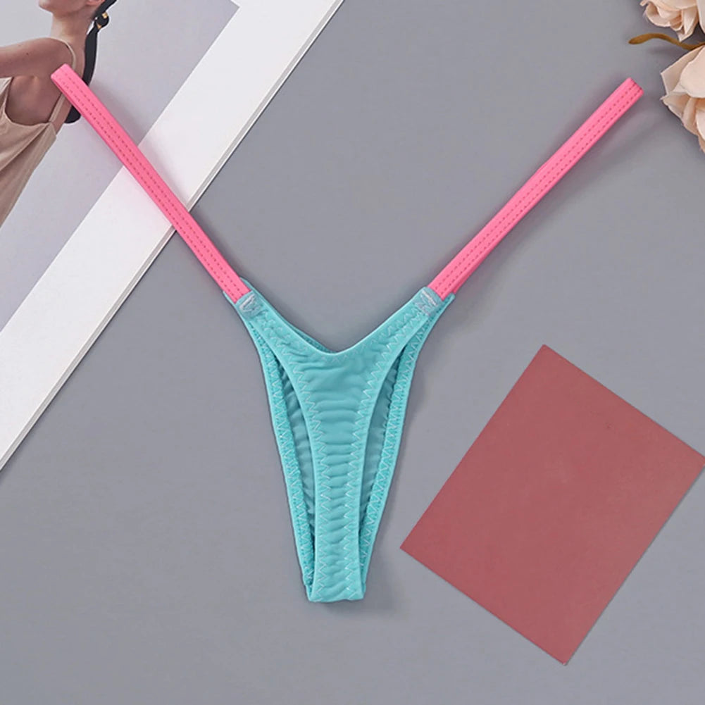 1pc Womens T Back Sexy Underwear Thin Straps Low Waist Multicolor Stitching Thongs Breathable Sexy Hot Mini G-string