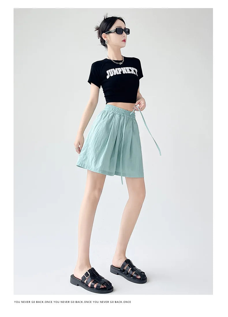 Summer Women Shorts Casual Solid Two Pockets Elastic Waist Shorts high Waist Loose Shorts For Girls Soft Female Beach Shorts