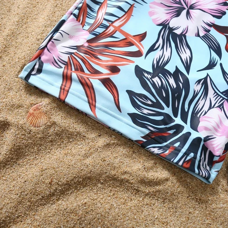 2024 New Mom Daughter Swimwear Floral Pattern Ruffle One-Piece Swimsuit Dad Son Swim Shorts Family Matching Outfits Beach Wear