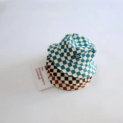 Stylish Kids Bucket Hat Checkerboard Plaid Pattern Sun Hat Breathable Wide Brim Cap For Boys And Girls