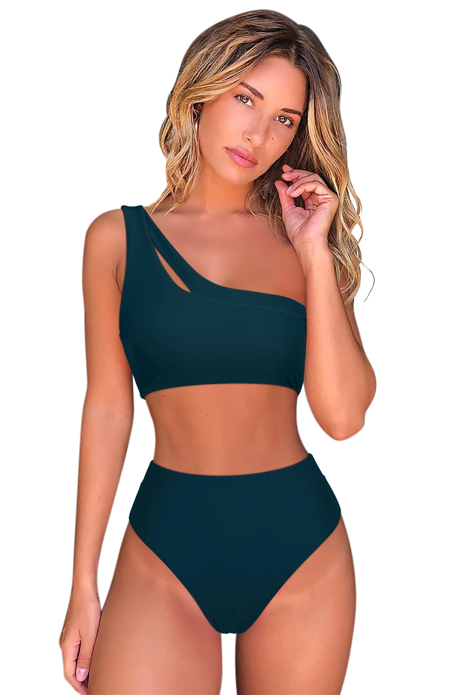 Women  2 Piece Bikini Sets Solid Color Padded High Waisted Bikini  Summer Beachwear Swimming Bathing Suits Bikini Set Femme
