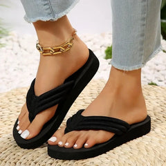 Fashion Women Flip Flop Thick Heel Slippers Flat Sandals Beach Summer Clip Toe Herringbone Slippers Zapatillas De Mujer