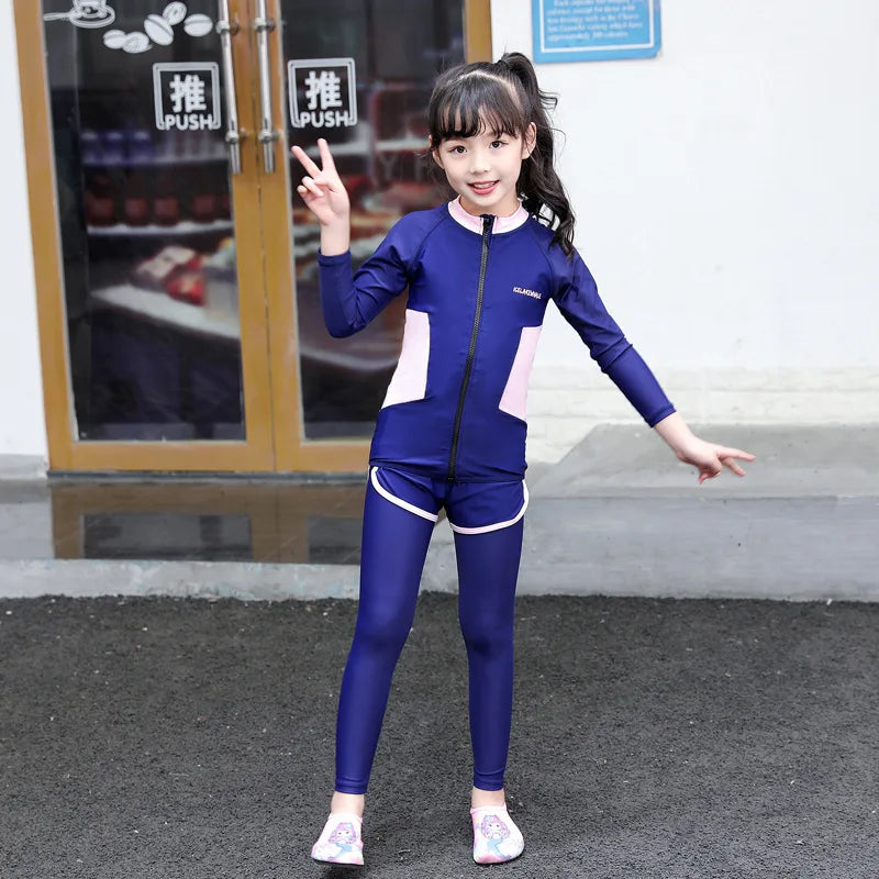 Kids Swimsuit 3 Piece Long Sleeve Rashguard Shirt and Bathing Shorts Leggings Swimwear Sun UV Protection Rash Guards Full Body