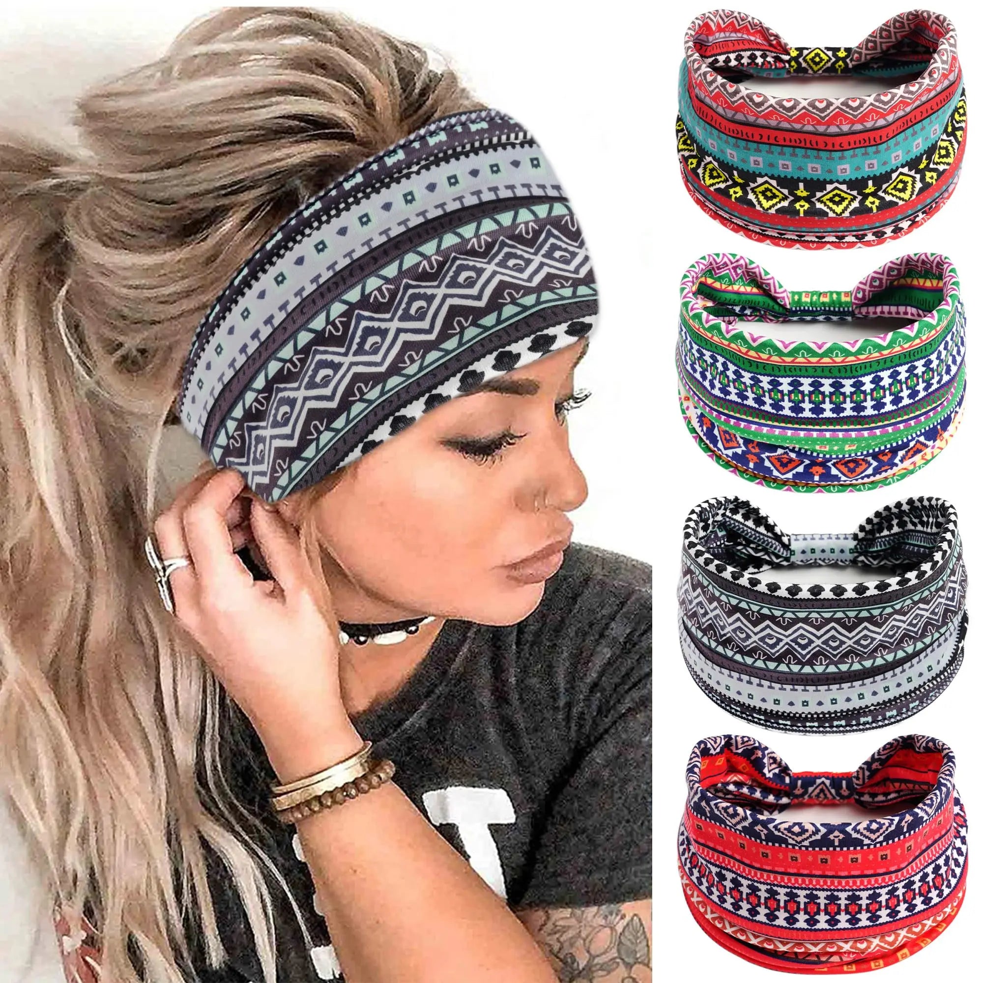 Boho African Headbands for Women Wide Cotton Turban Headwrap  Knot Elastic Hairbands Bandeau Sport Workout Yoga Hair Accessories