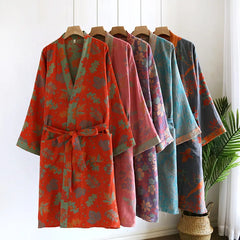 Pure Cotton Robe Women's Pajamas 3/4 Sleeve Spring Autumn Bathrobe Female Winter Morning Loose Home Wear Sleep Wedding Dress