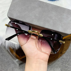 3PCS Square Rimless Sunglasses Women Luxury Brand Designer Summer Red Glasses Fashion Sun glasses For Men UV400 Shades Oculos