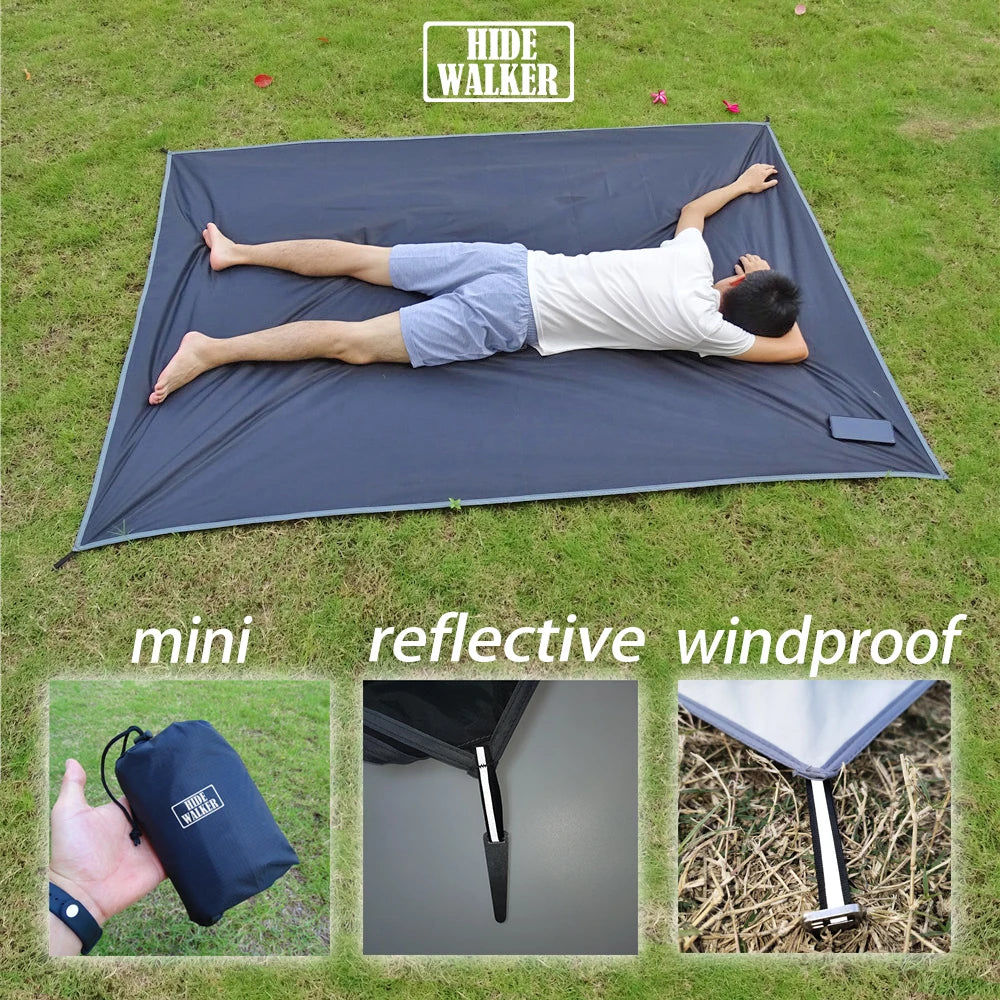 Tent Footprint Ultralight Pocket Picnic Mat with Windproof Stakes Outdoor Camping Portable Folding Waterproof Tent Ground Sheet