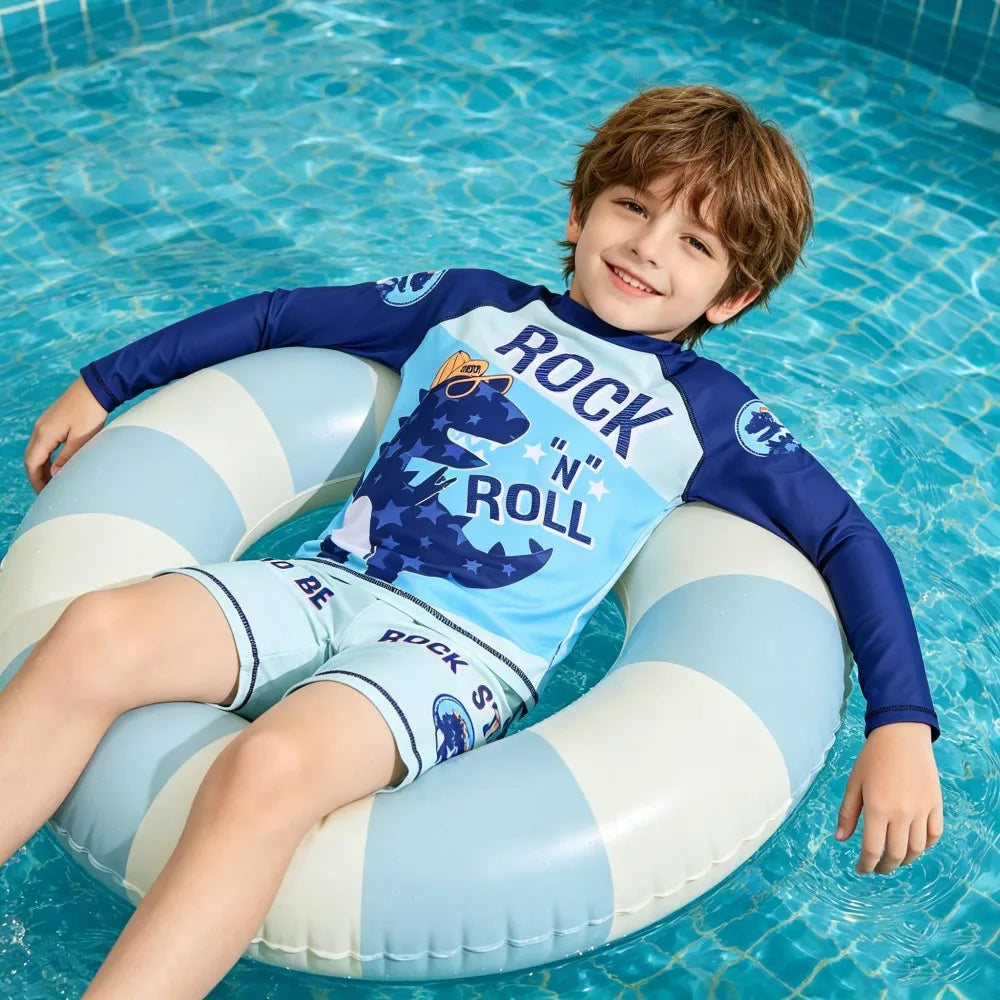 Children Surfing Suit Boys 2 to 3 4 5 6 7 8 9 10 11 Years Kids Swimming Suits Girls Spf 50+ Long Sleeves Stripe Swim Tops+Trunks