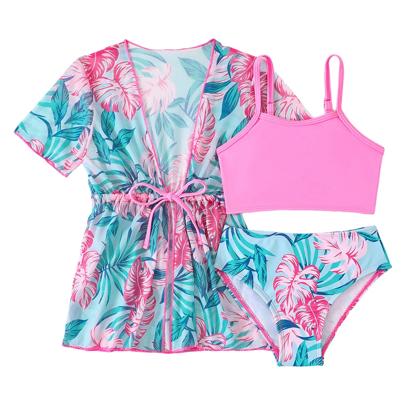 Girls Kids Swimsuit Three Piece Set Summer Split Children Swimwear Cover-Up Swim Suit Toddler Girl Beach Wear Monokini 4-7T