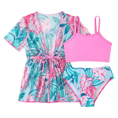 Girls Kids Swimsuit Three Piece Set Summer Split Children Swimwear Cover-Up Swim Suit Toddler Girl Beach Wear Monokini 4-7T