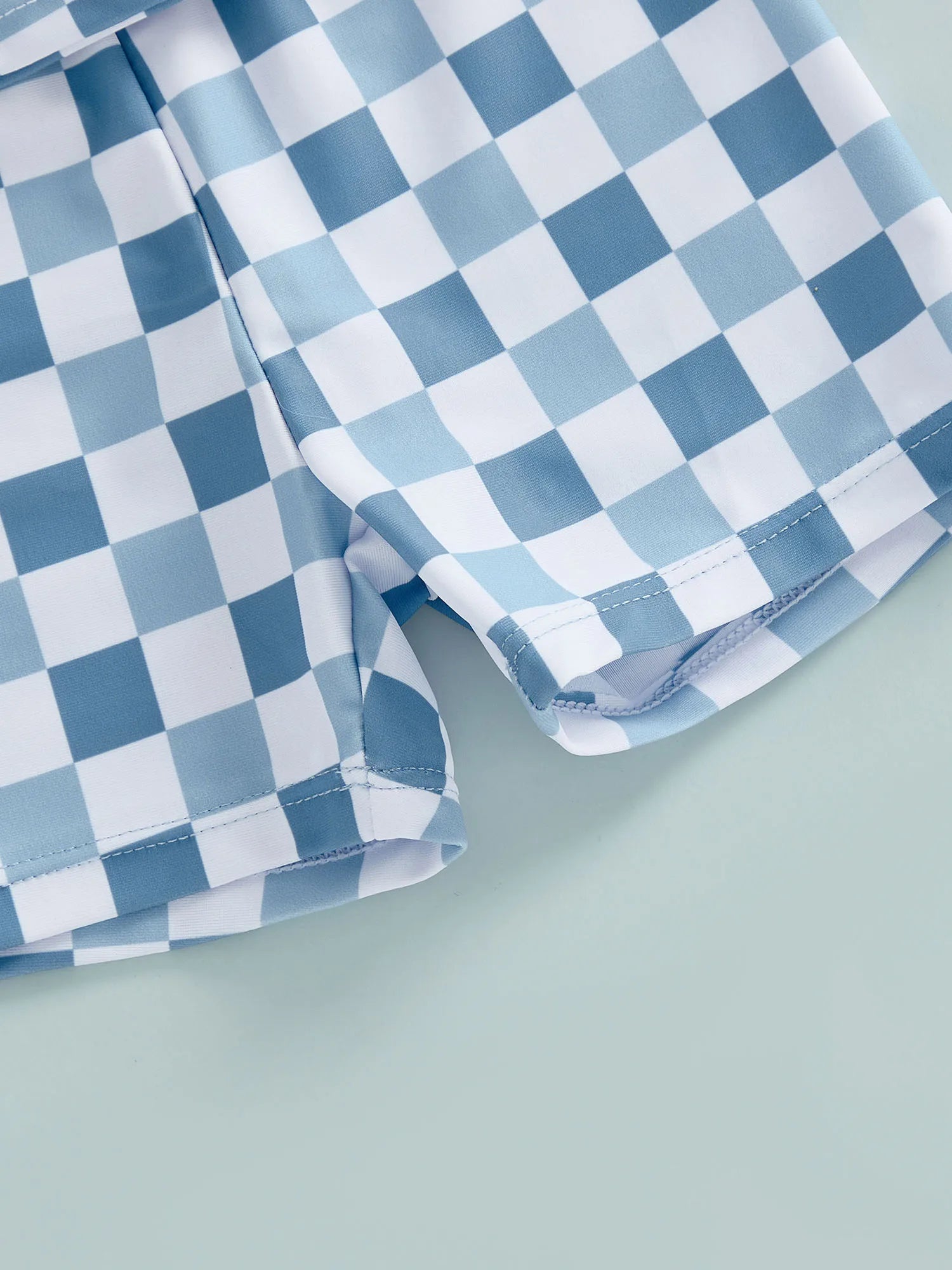 1-4T Toddler Boy Swimsuit Set Checkered Long Sleeve Rash Guard Swim Tops Swim Shorts and Sun Hat 3 Piece Outfit
