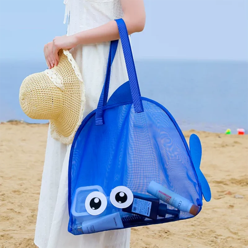 Cute Large Capacity Storage Bag Portable Foldable Mesh Sand Digging Toy Organizer Pouch for Beach Travel Outdoor Sports