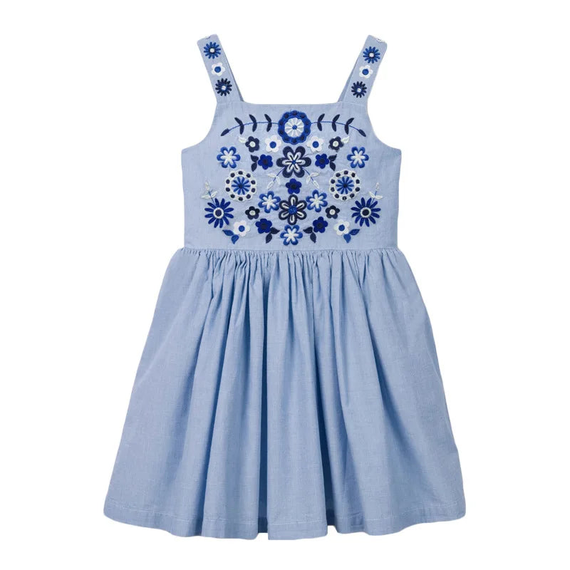 Little maven 2026 New Years Girls Dress Summer Girl Beach Floral Dresses for Girls 7 Years Embroidery Floral Baby Girls Clothes