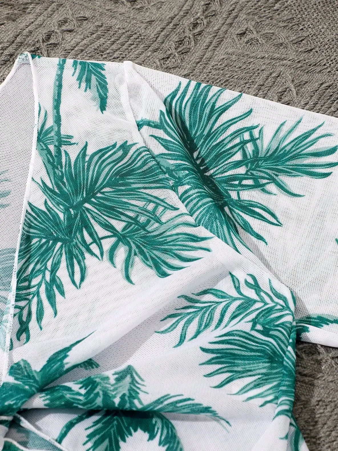 Girls 4pack Palm Tree Print Bikini Sets with Pants+Short Sleeve Crop Top Kids Swimsuit 7-12 Years Children Swimwear Bathing Suit