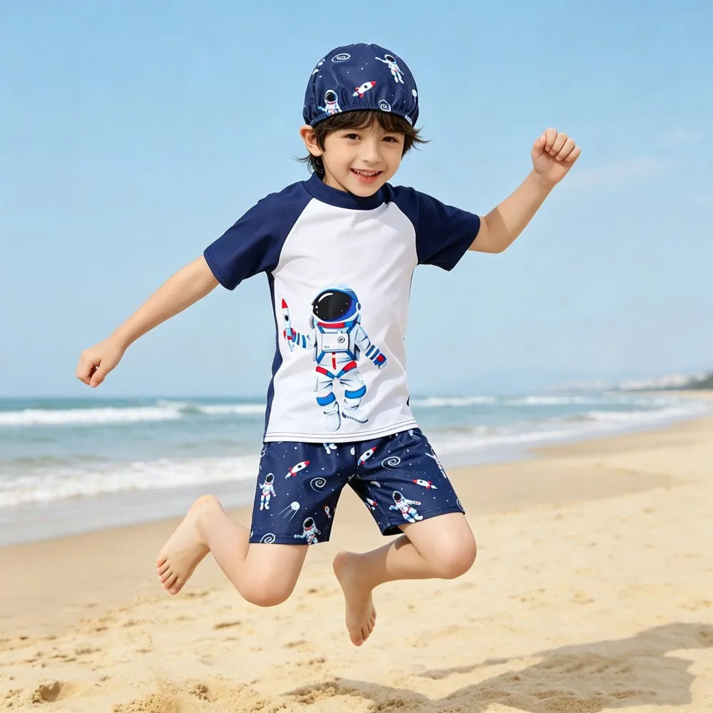 Boys Swimsuits Kids Toddler 3 to 4 5 6 7 8 9 10 11 12 Years Funny Boy Swimwear 3 Piece Short Summer Swimming Suit UV Protection