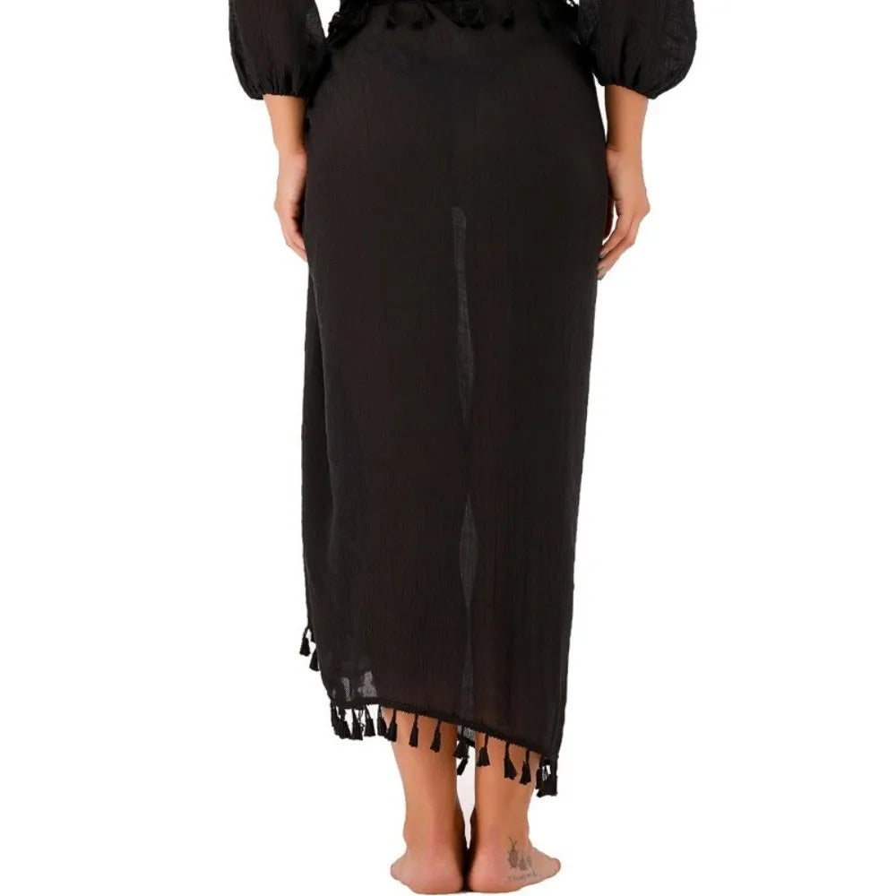 Solid Color Beach Wrap Skirt Sheer Design Quick Drying Sarong Beach Towel Knot Side Tassel Trim Bikini Cover Up