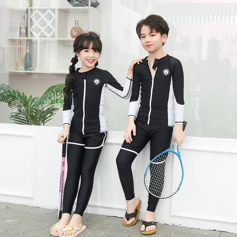 Boys Girls Swimsuit Long Sleeve Sun Protection Swimming Bathing Surfing Wetsuit Beach Wear Teenager Rash Guard
