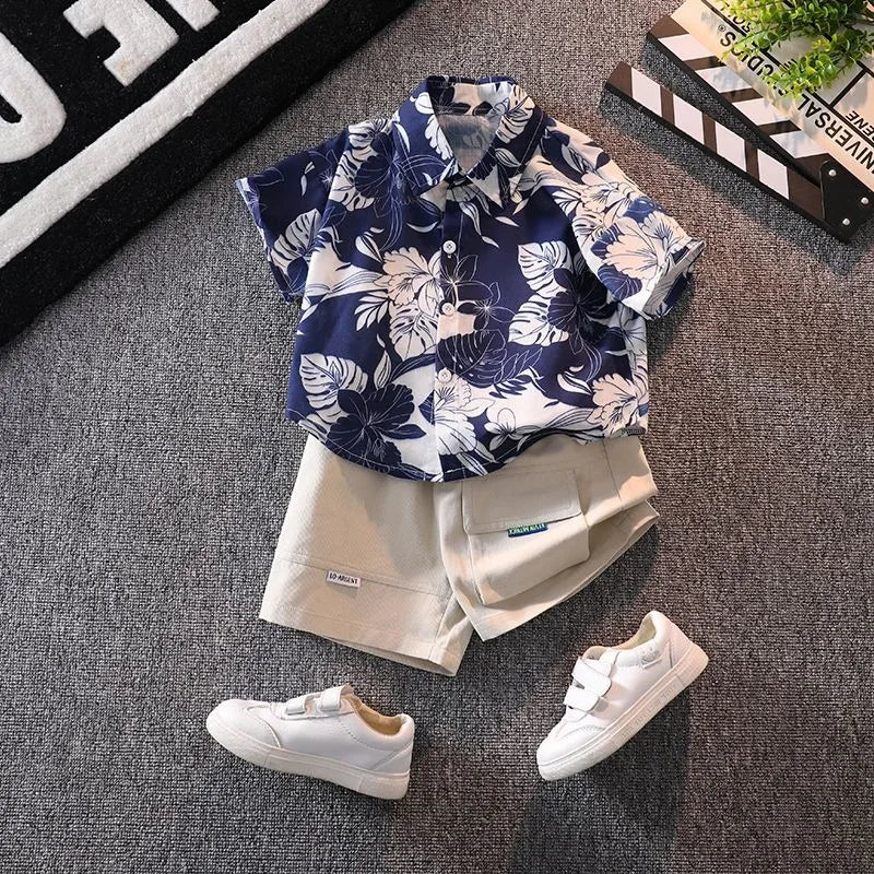Retro Floral Print Boy's Short Sleeve Shirt Kids Summer Clothing Trendy Stylish Beach Vacation Top for Children Ages 3-10
