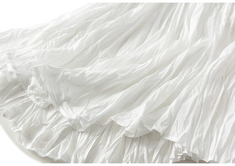 Streamgirl Women Summer Skirts Long Pleated A Line Elegant Solid Big Swing Maxi Skirt Ladies Blue White Beach Skirt Women Luxury