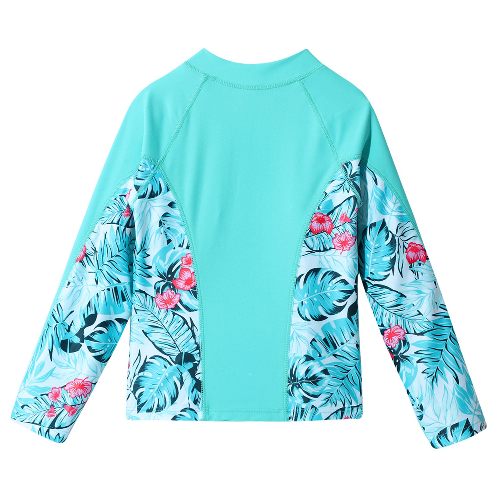 Kids Girls Print Rash Guard T-Shirt Swim Top Long Sleeve Zipper Tops UPF 50+ Sun Protection Pool Swimming Bathing Beach Swimwear