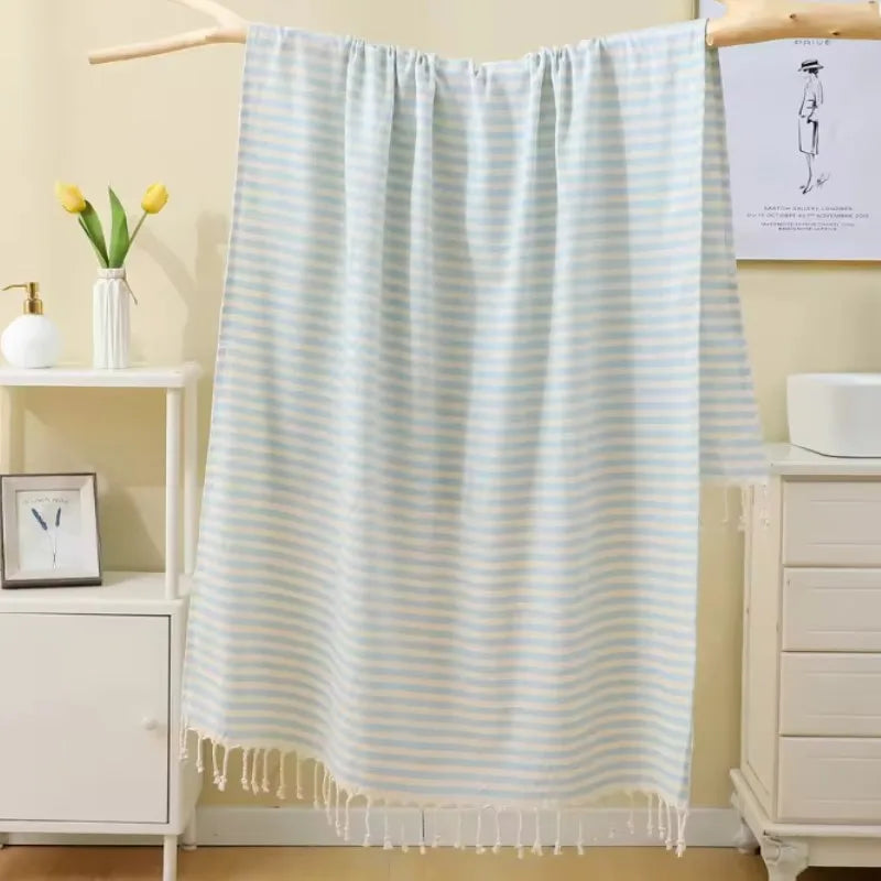 100x200cm Hot Sale Beach Towels Luxury Striped Tassel 100% Cotton Sauna Spa Bath Towel For Home Travel Turkish Large Beach Towel