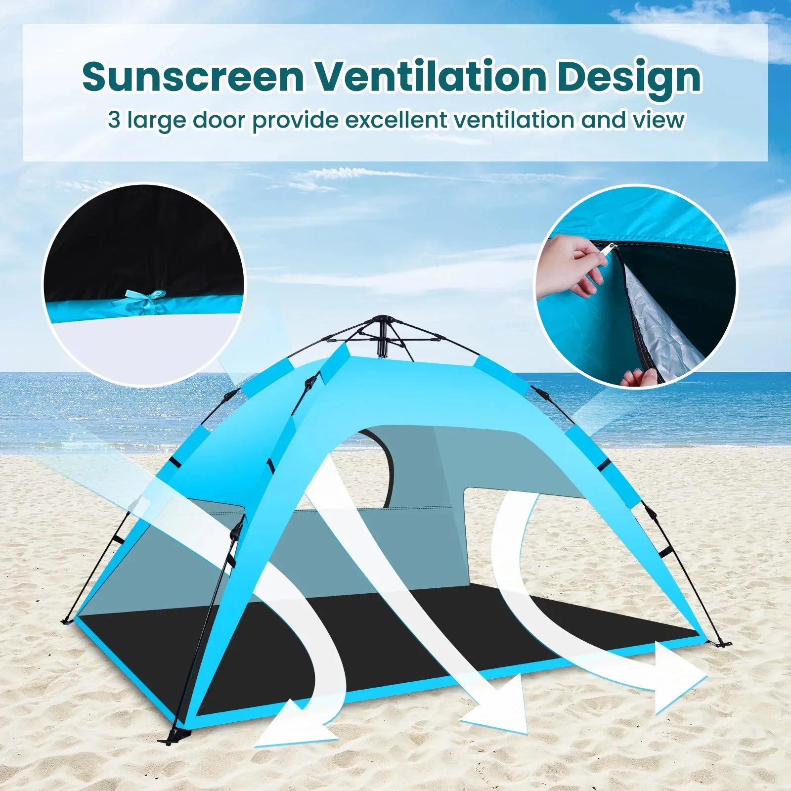 Auto Pop Up Beach Tent, Portable Foldable Sun Shade Shelter, UV Protection Outdoor Tent for Camping, Fishing and Picnic